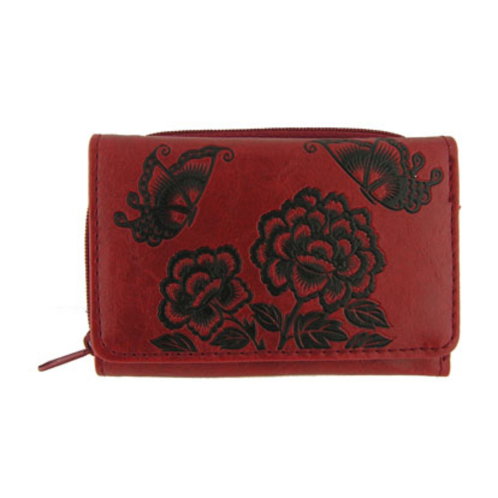 Butterfly embossed vegan trifold small wallet